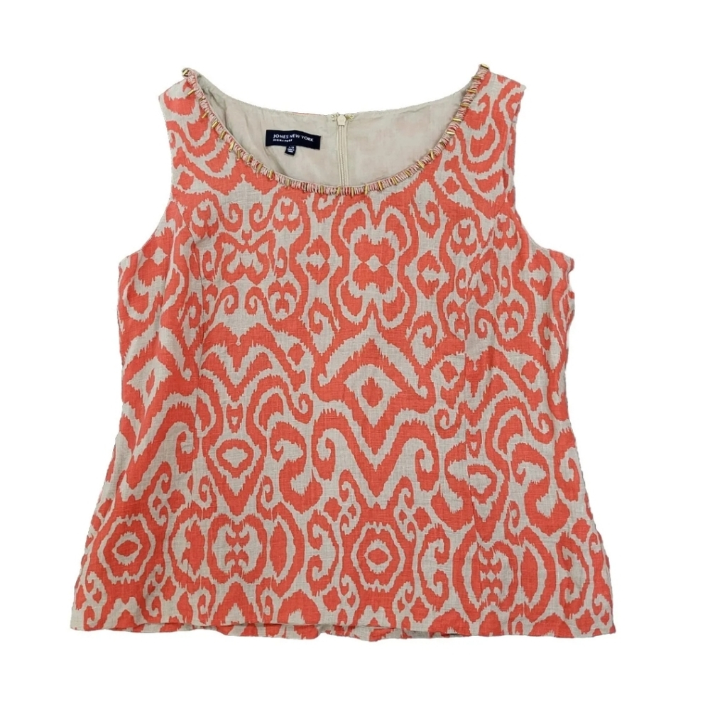Jones New York Signature Women 100% Linen Sleeveless Top Blouse Size Large
